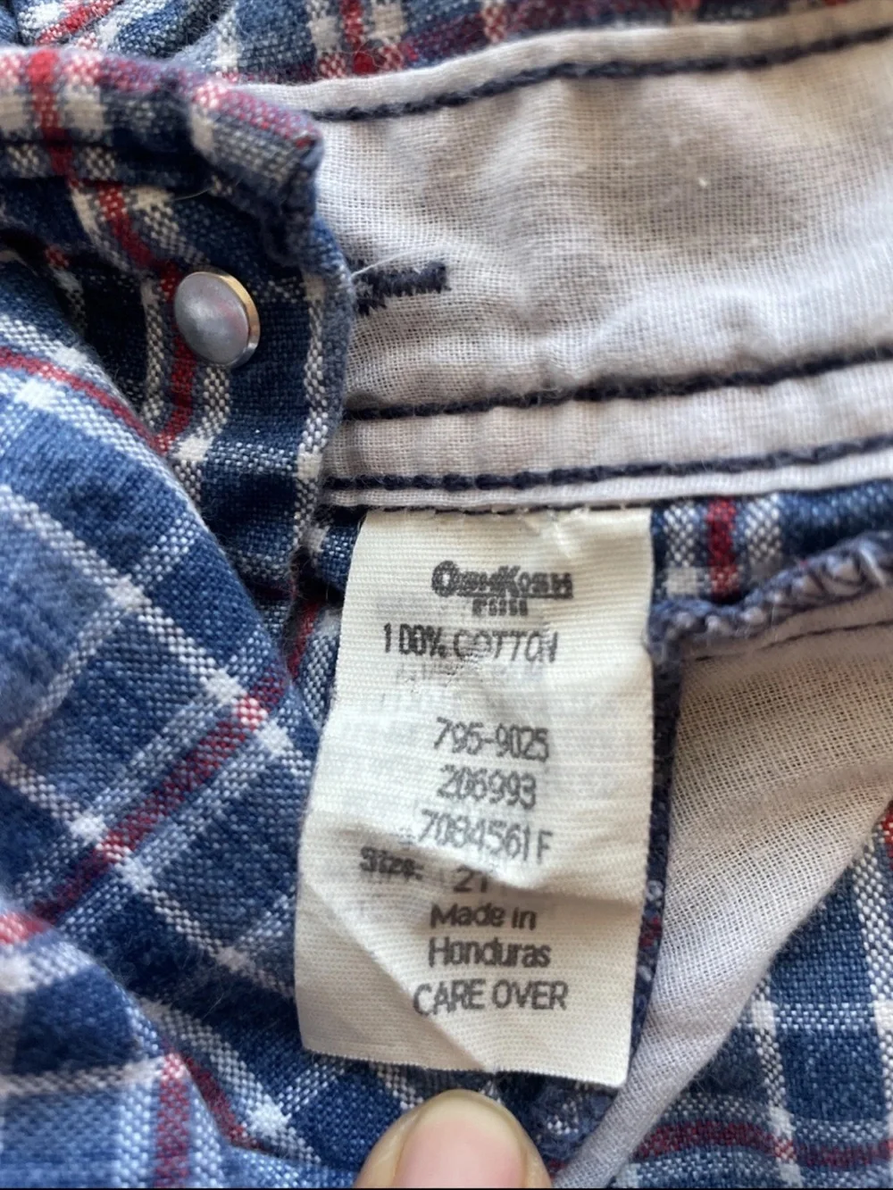 OshKosh B'gosh Blue and Red Plaid Short Overalls